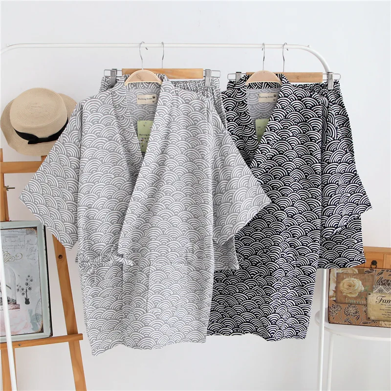 Men Homewear Japanese Traditional Kimono Yukata Top Shorts Clothing Summer Pajamas Set for Men Samurai Male Sleepwear Bathing