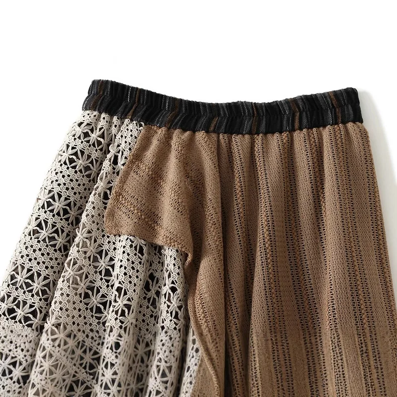 Alternative view of Vintage midi skirt with irregular grid lace patchwork, high waisted women's long skirt, A-line skirt, mini skirt