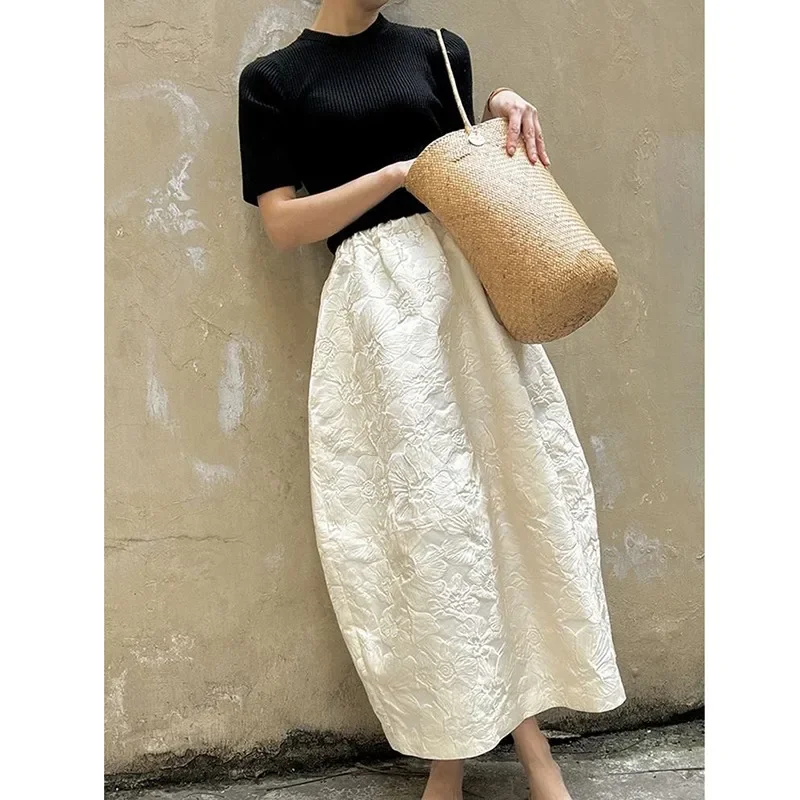 Alternative view of 2025 New Arrival Spring/summer Arts Style Women Casual Loose Fit Elastic Waist A-line Jacquard Design Ankle-length Skirt