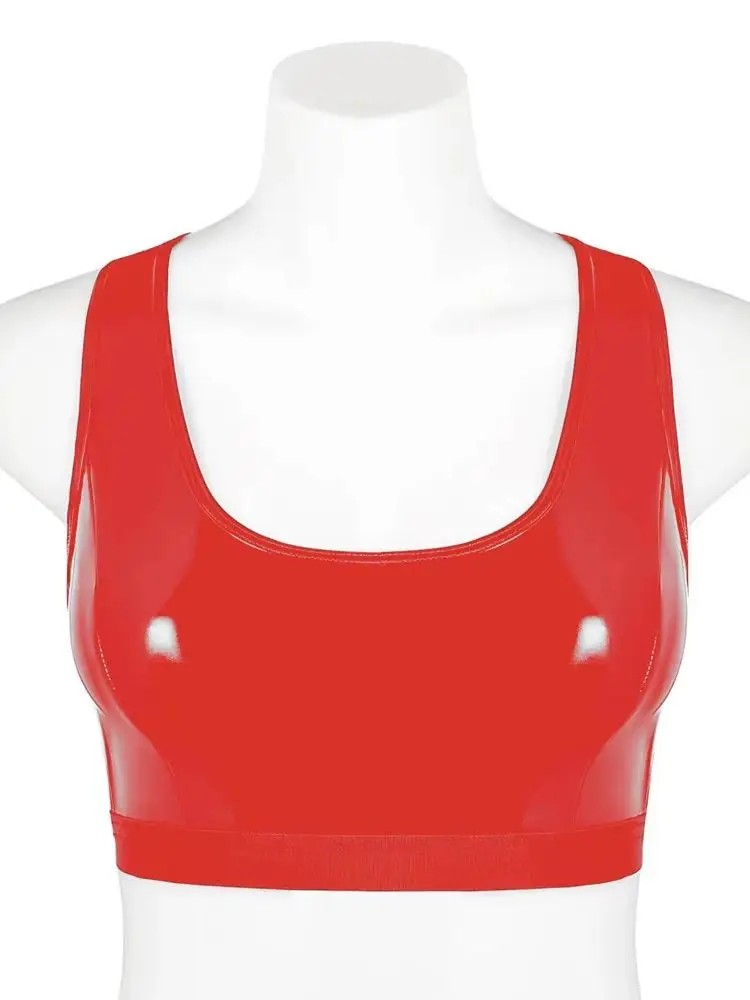 Alternative view of S-3XL Wet Look PVC Tank Bustier Crop Tops Shiny PU Leather Vest Camis Tights Sexy Gym Athletic Croptop Copped Sleeveless Shirt