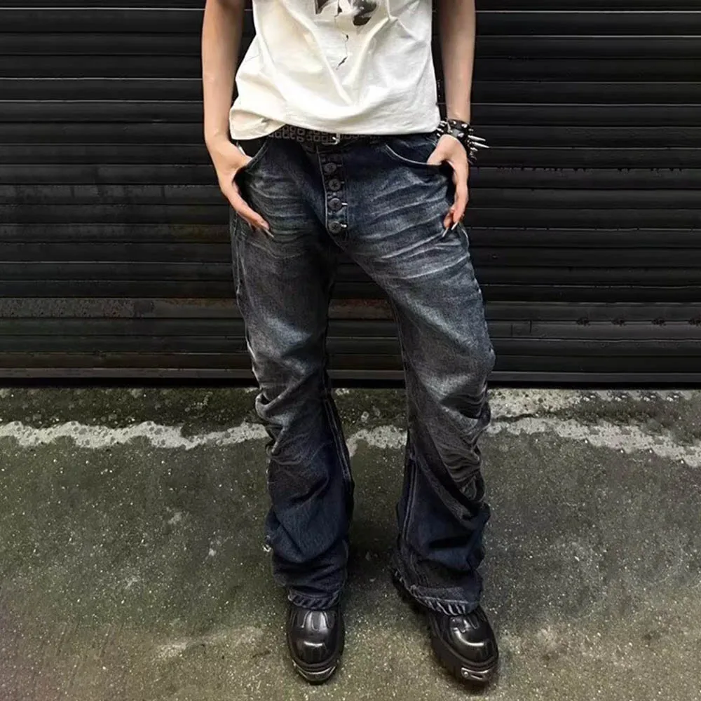 Men's Solid Color Straight Jeans American Retro Fashion Trend High Street Hip Hop Loose Breathable Summer New Men's Bottoms