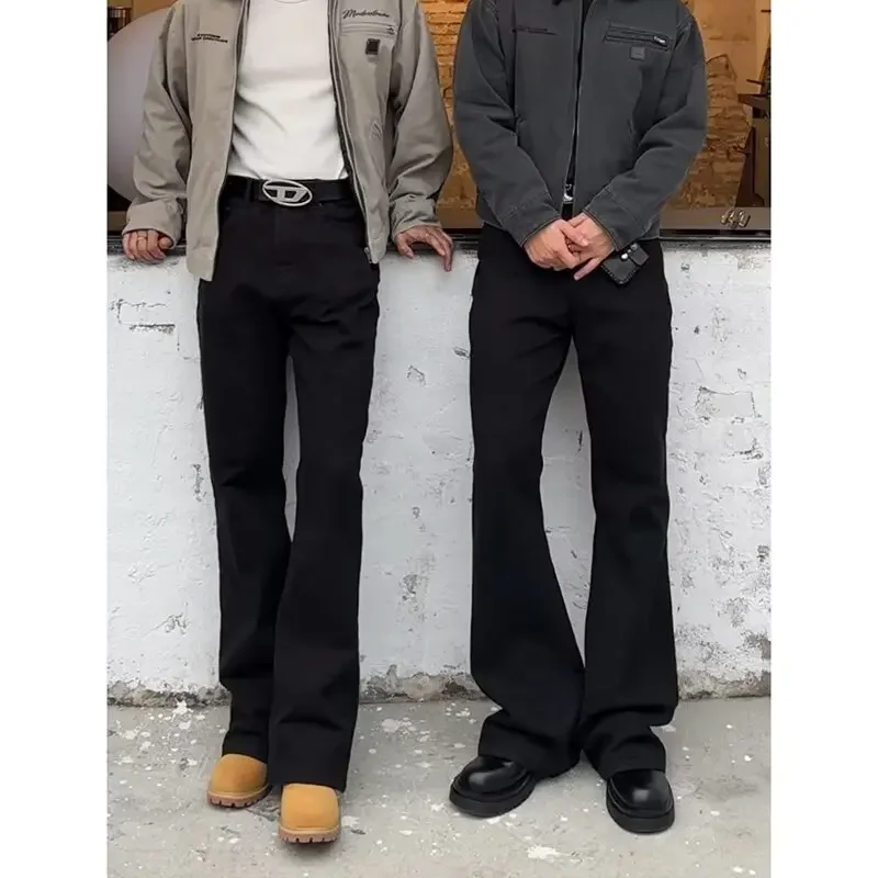 Alternative view of Black Straight-leg Jeans Men's Cleanfit American Style High Street Elastic Slims Smooths Silhouette Trousers Spring Autumn