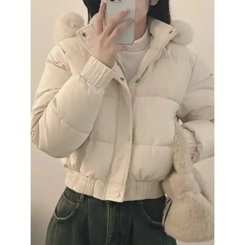 Alternative view of South korea Chic Autumn and Winter Fur Collar Hood Short down Coat Women Fashion Thick Warm Fleece-lined Cotton-padded jacket...