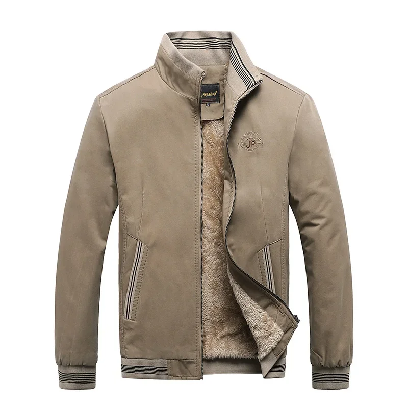 Alternative view of Fashion Aviator Jacket Baseball Jacket Autumn And Winter New coats Fleece Thickened jackets Warm Solid Color Zipper Top Men's