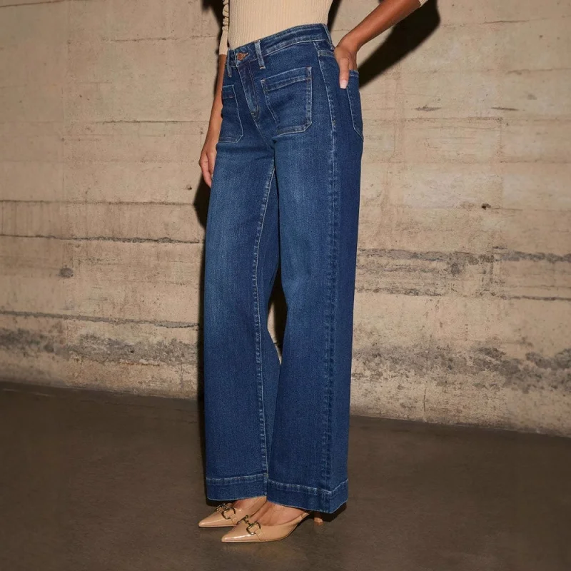 Alternative view of Women's New Europe and the United States High-Waisted Jeans Women's 2025 Spring Thin Wide-Leg Retro Temperament Straight Pants